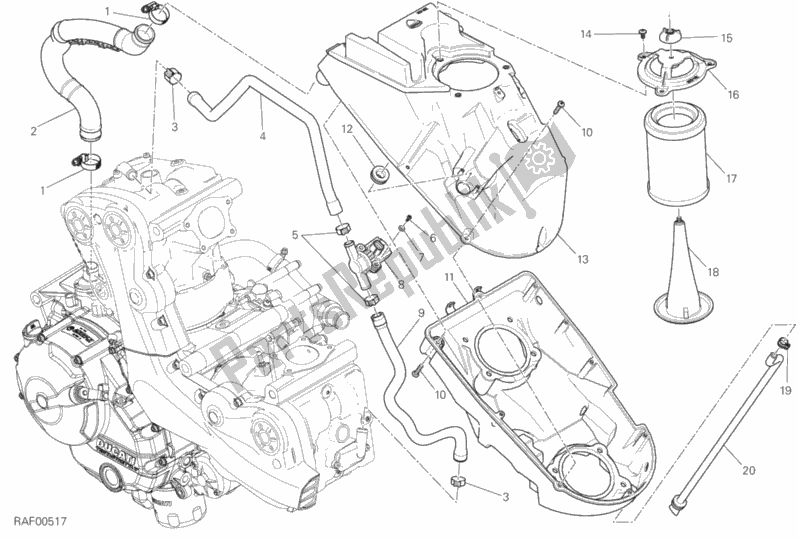 All parts for the Air Intake - Oil Breather of the Ducati Monster 821 USA 2016